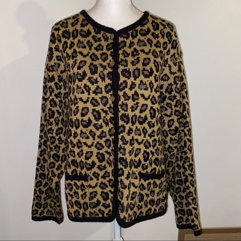 FINAL SALE Tally Ho Knit Button Down Leopard Sweater